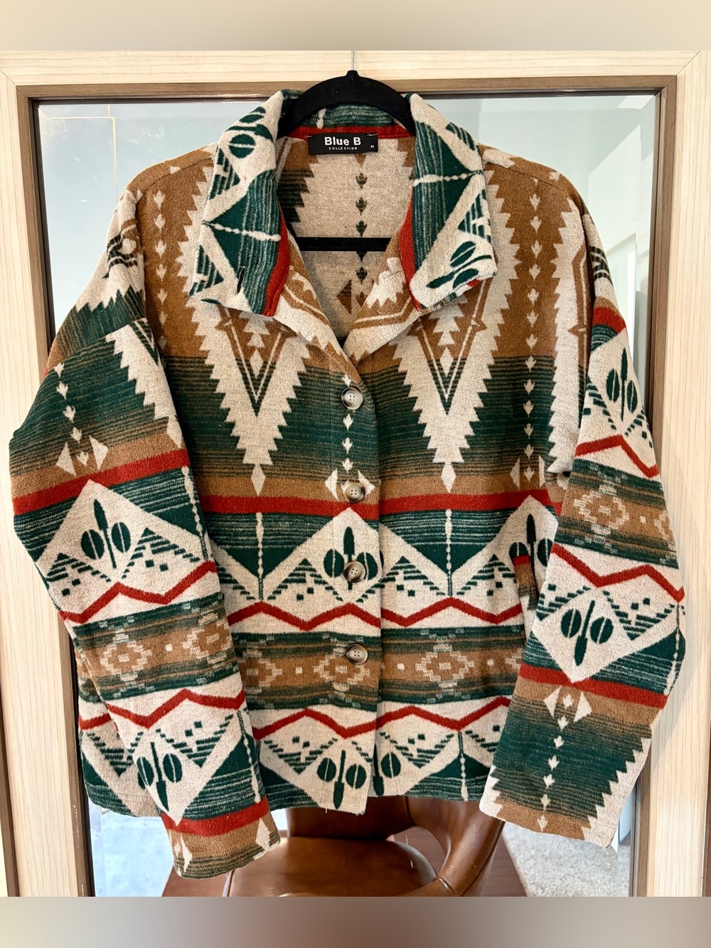 Blue B Collection Aztec-print button-down shacket southwestern geometric size M